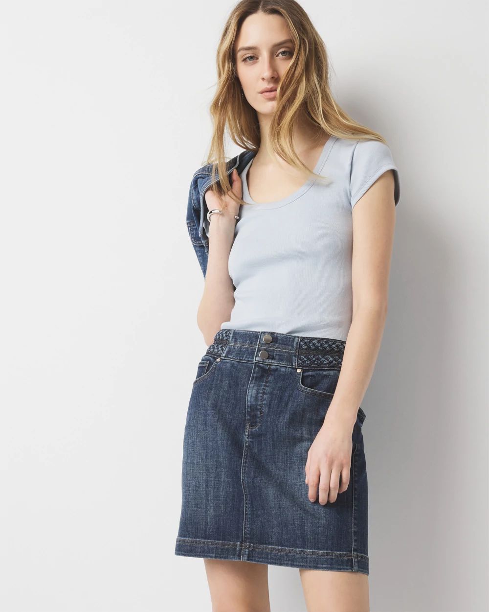 Braided Denim Mini Skirt | White House Black Market